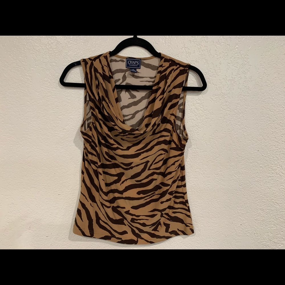 Chaps Animal Print Sleeveless Cowl Neck Blouse M